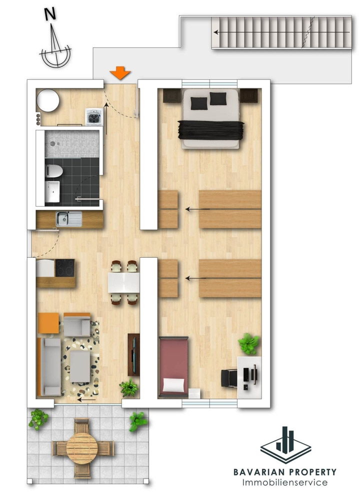 Grundriss eines Singlemoduls mit Anbaumodul